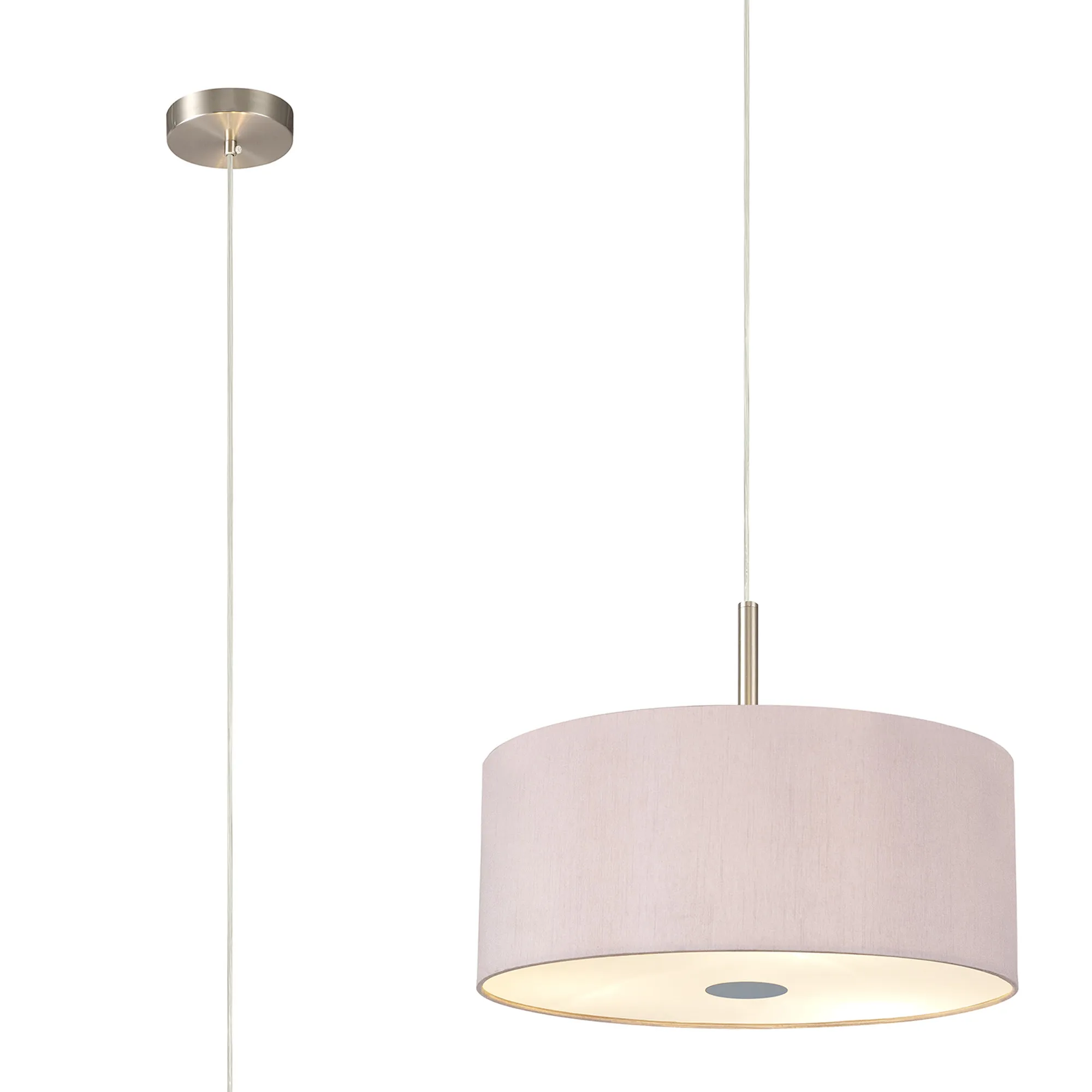 DK0435  Baymont 40x18cm 3 Light Pendant Satin Nickel, Taupe/Halo Gold, Frosted Diffuser